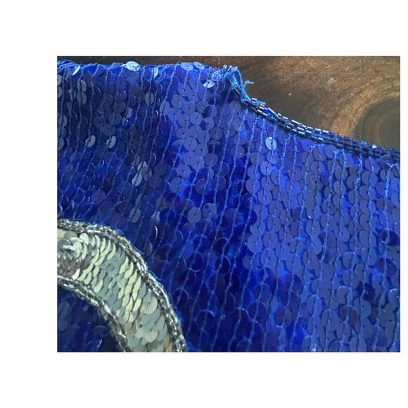 Vintage JLB 100% Silk Sequin Blue Silver Short Sleeve Top Blouse Womens Sz Large - Picture 10 of 10